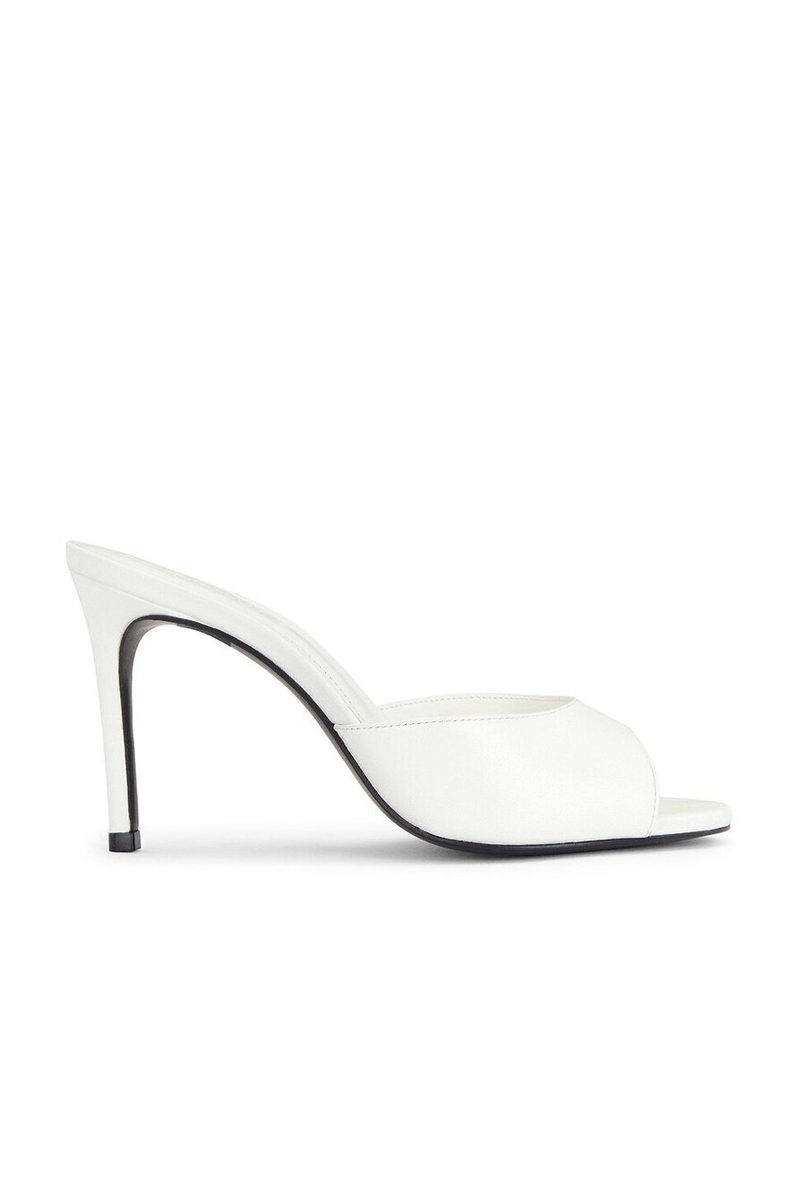 Schutz Cloe Sandal in Ivory leather mid stiletto high heel open toe slip-on